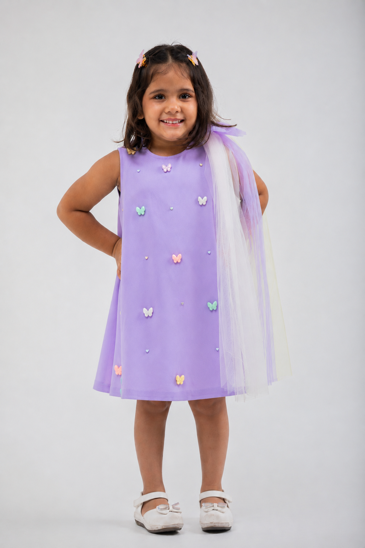 LILAC BUTTERFLY DRESS WITH A CUTE BOW ON THE SHOULDER