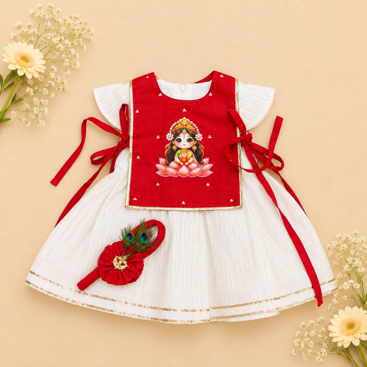 Red and White Dhanlakshmi Frock