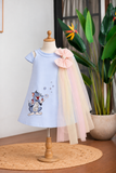 Tom and Jerry Embroidered Dress With a Cute Bow On The Shoulder