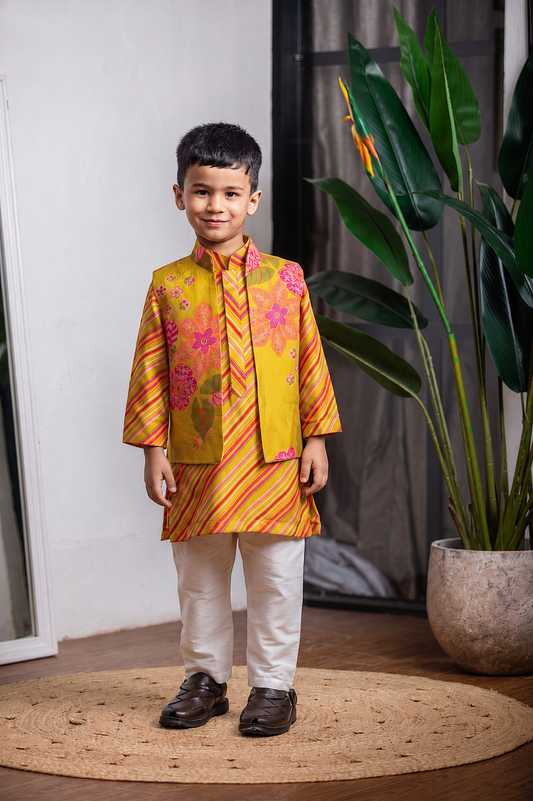MUSTARD PRINTED NEHRU SET