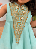 Blue V Neck Embroidered Asymmetrical Kurti Palazzo Set