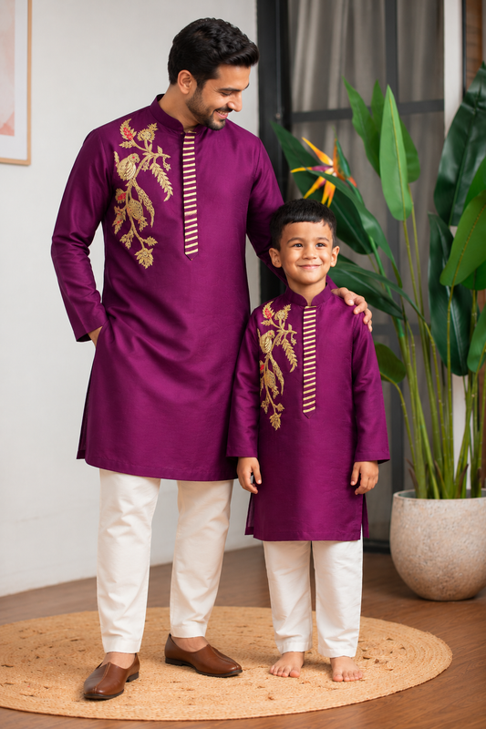 Purple Tota Kurta Set