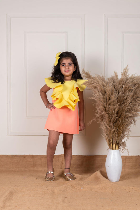 Peach Yellow Ruffle Straight Dress