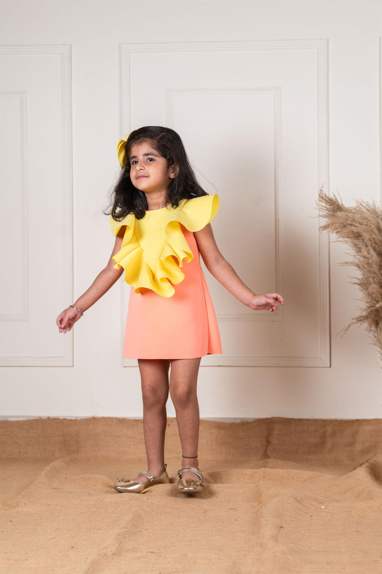 Peach Yellow Ruffle Straight Dress