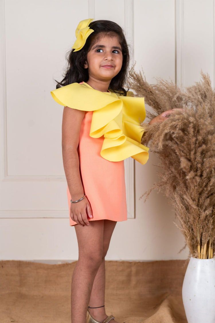 Peach Yellow Ruffle Straight Dress