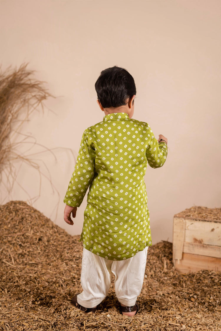 Green Bandhej  Kurta Patiala