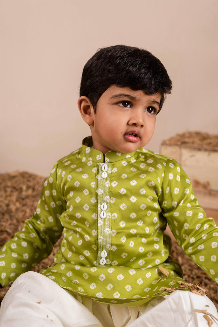 Green Bandhej  Kurta Patiala