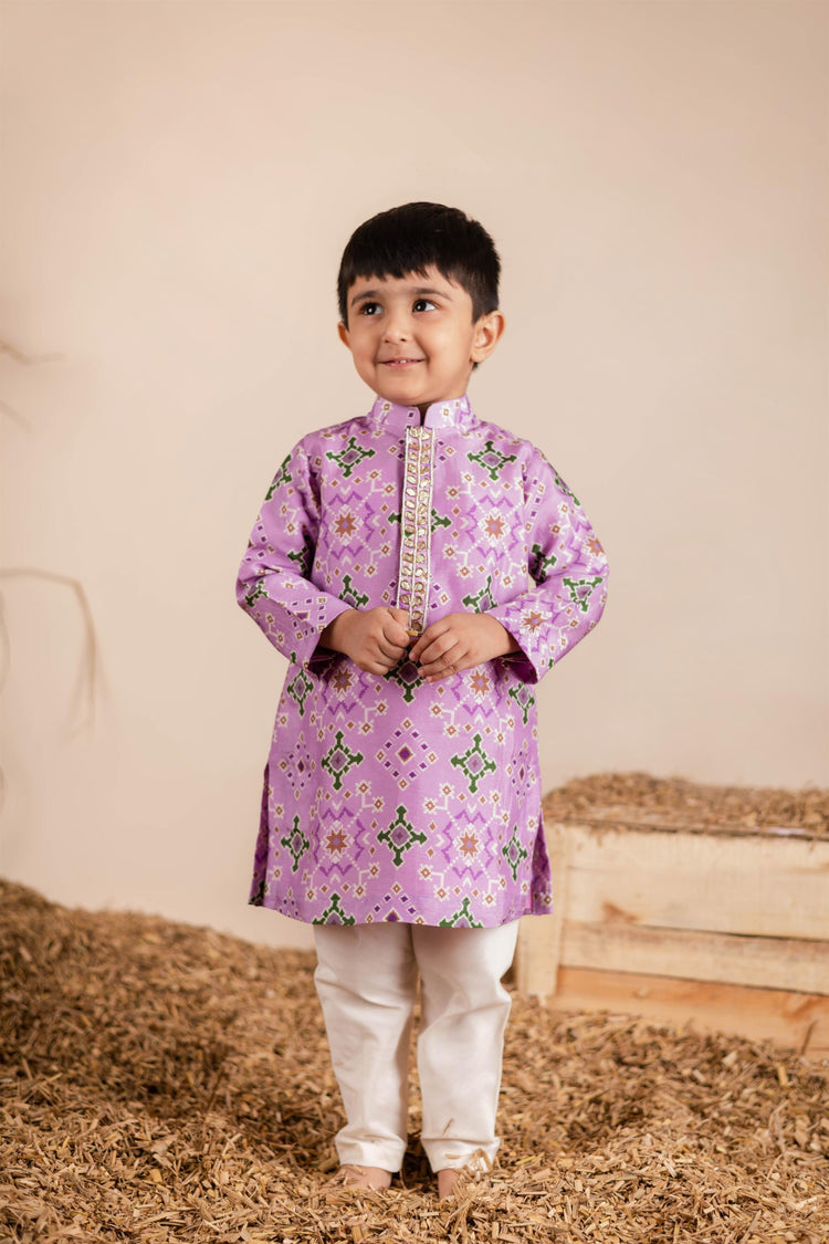 Lilac Ikkat Kurta Churidaar