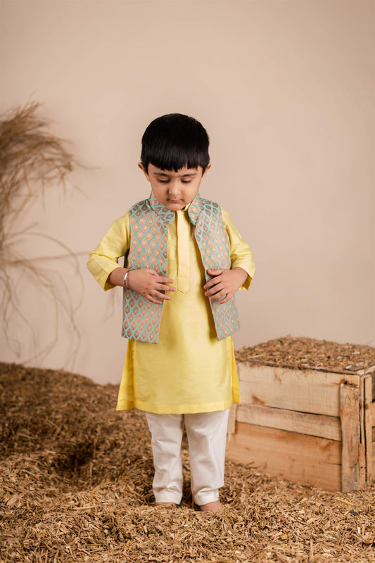 Green Brocade Nehru Jacket with Kurta Churidaar