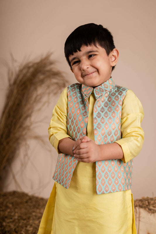 Green Brocade Nehru Jacket with Kurta Churidaar