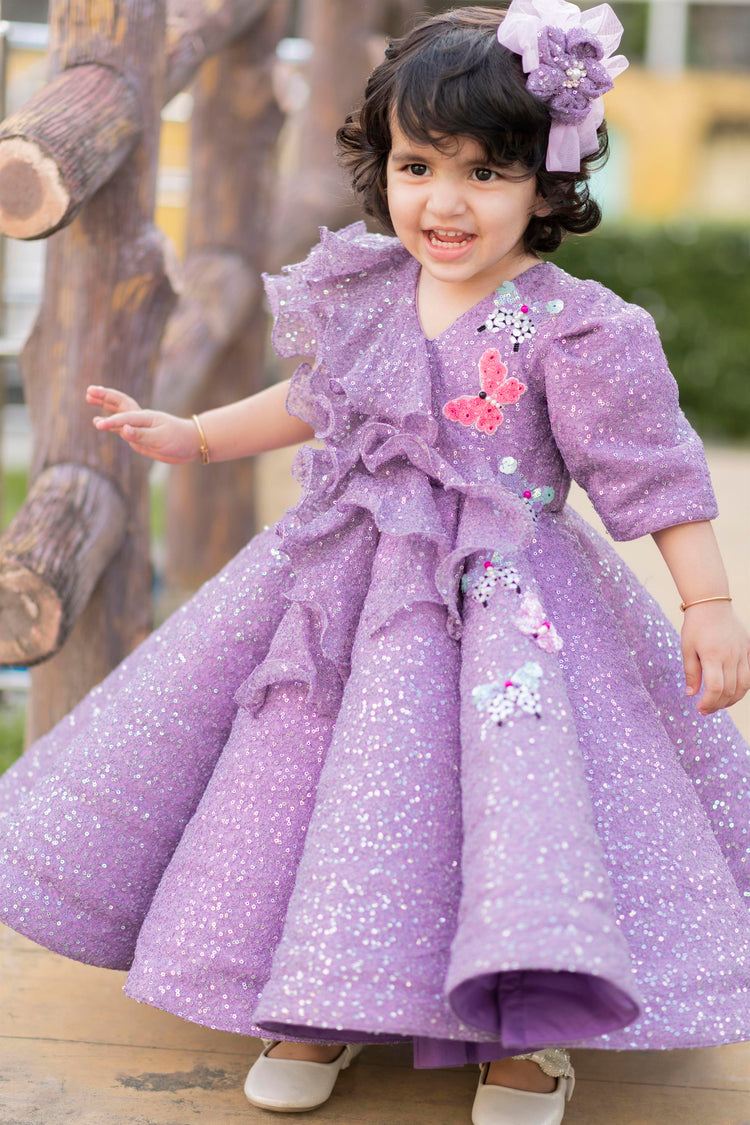 Purple Sequins Structure Gown