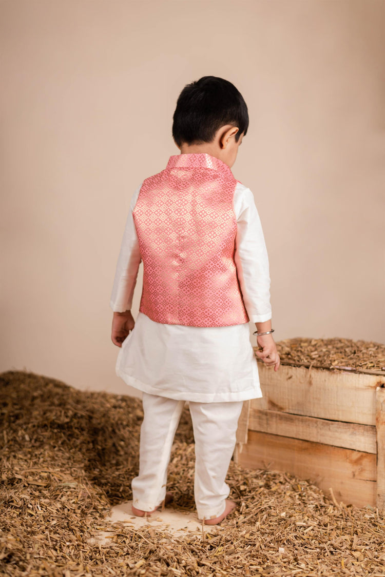 Pink Brocade Nehru Jacket with Kurta Churidaar