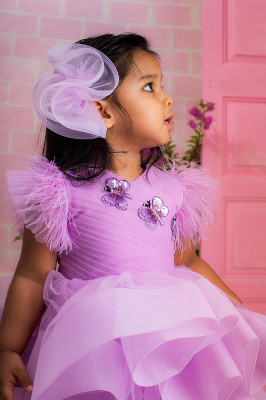 Lilac Butterfly Ruffle Dress