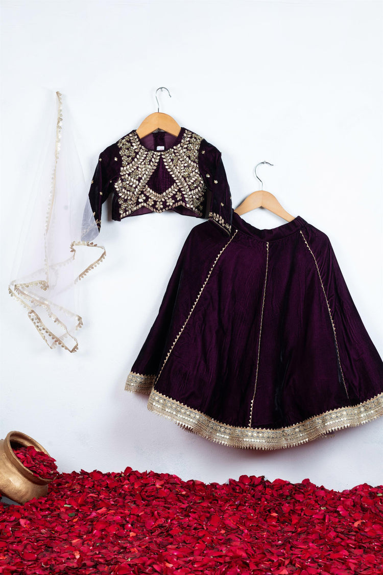 Wine Gota Embroidered Ghaghra Set