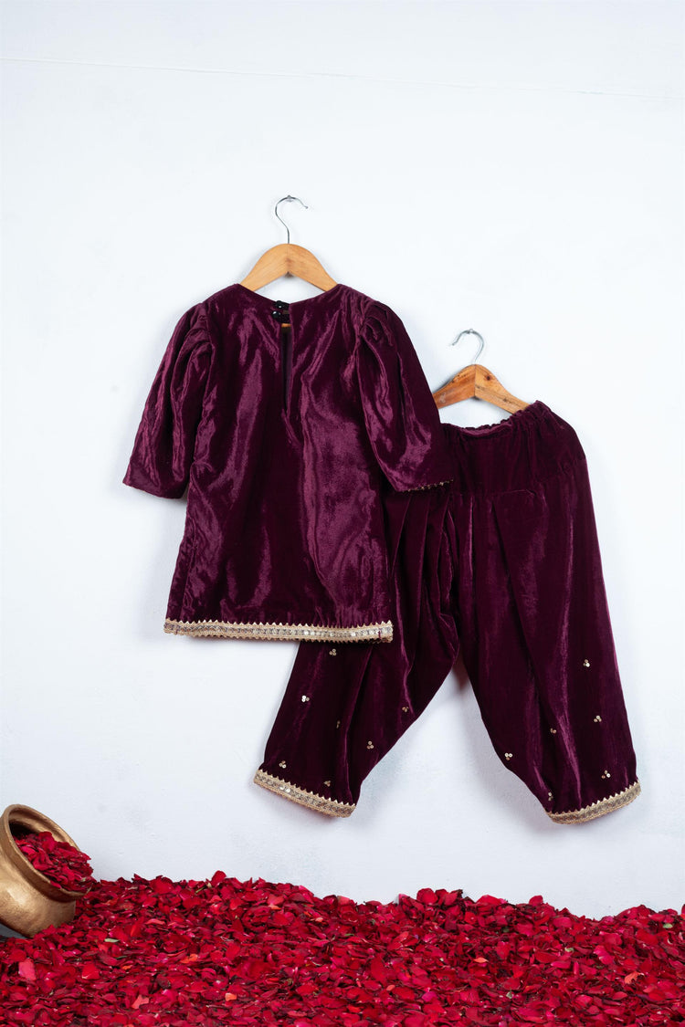 Wine Jacket Style Kurti With Salwar And Dupatta