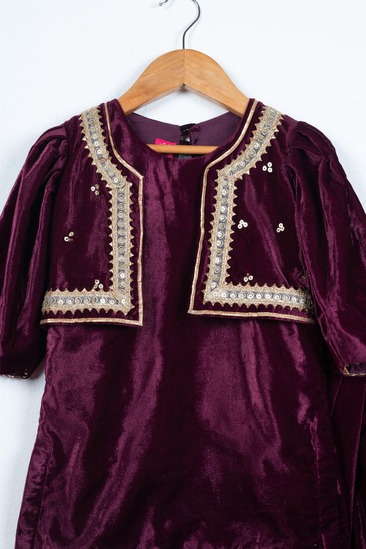 Wine Jacket Style Kurti With Salwar And Dupatta