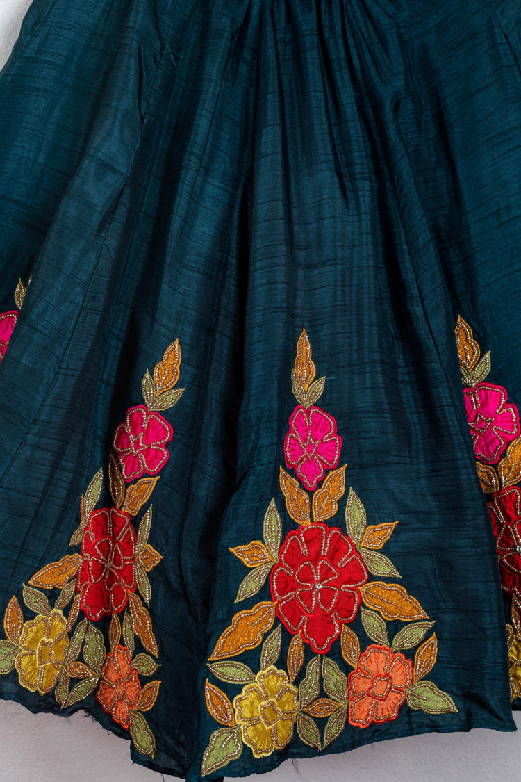 Green Ghaghra with Floral embroidery