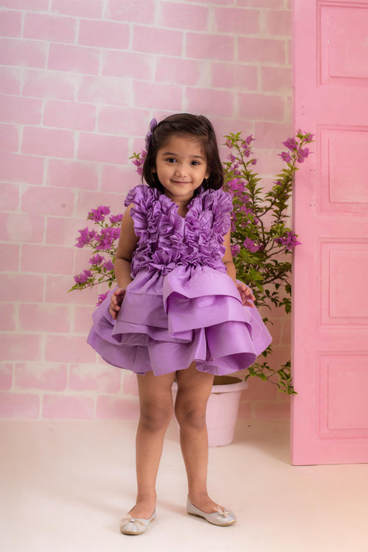 Lilac Ruched Ruffle Dress