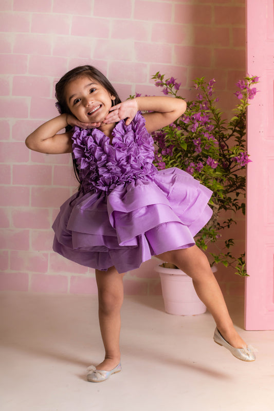 Lilac Ruched Ruffle Dress