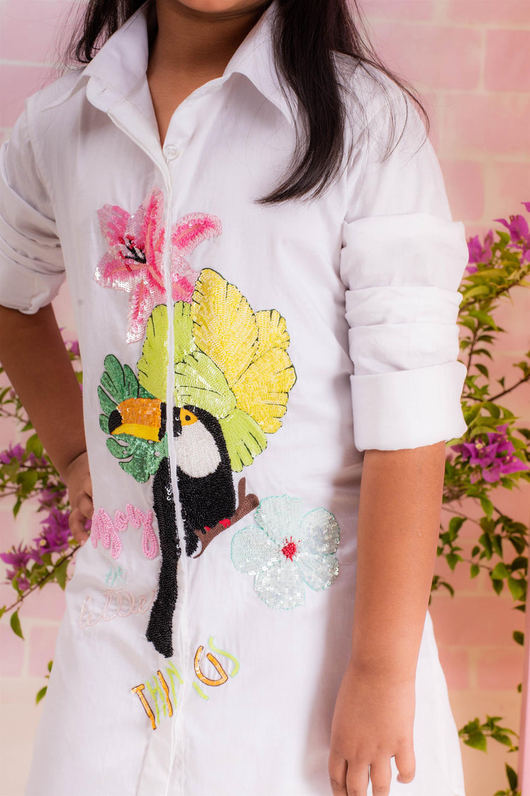 Toucan Embroidered Shirt Dress