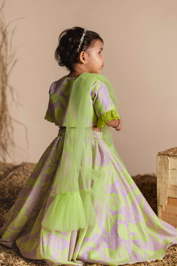 Lilac Green Floral Printed Ghaghra