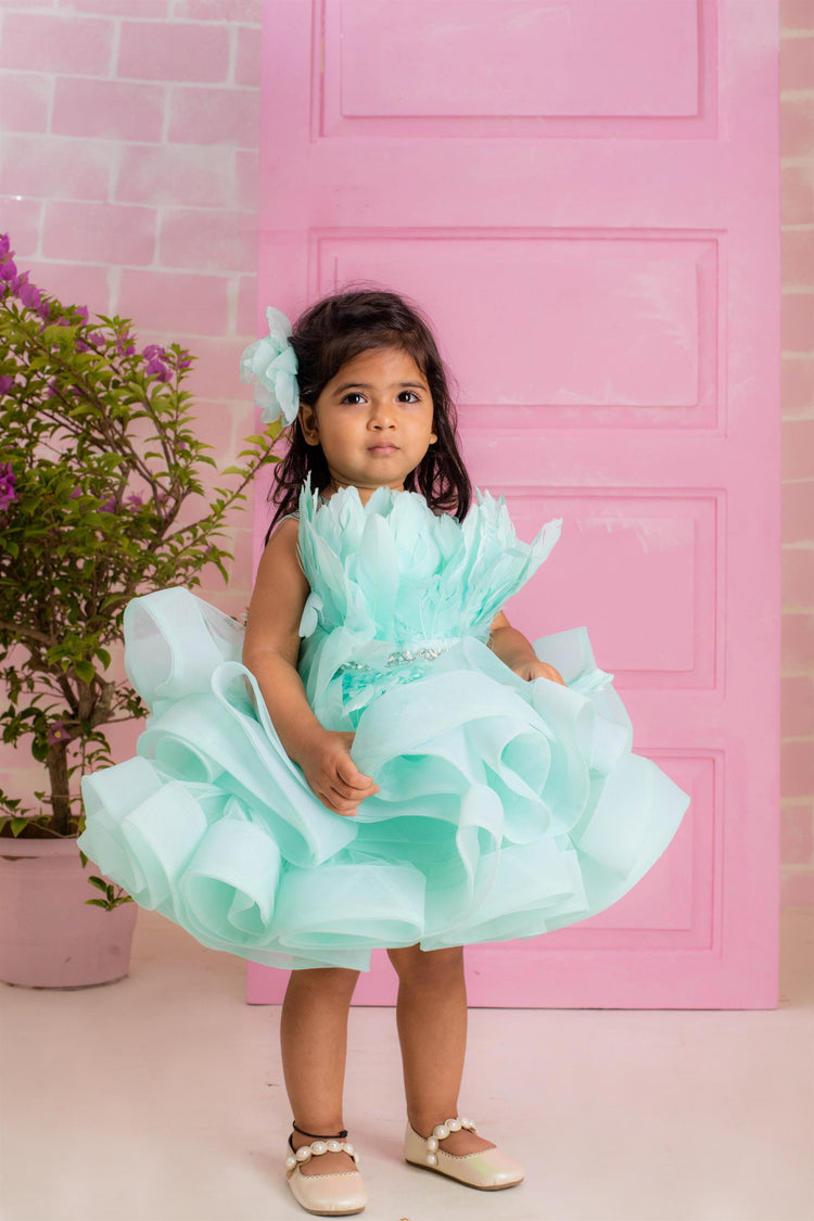 Sea Blue Feather Ruffle Dress