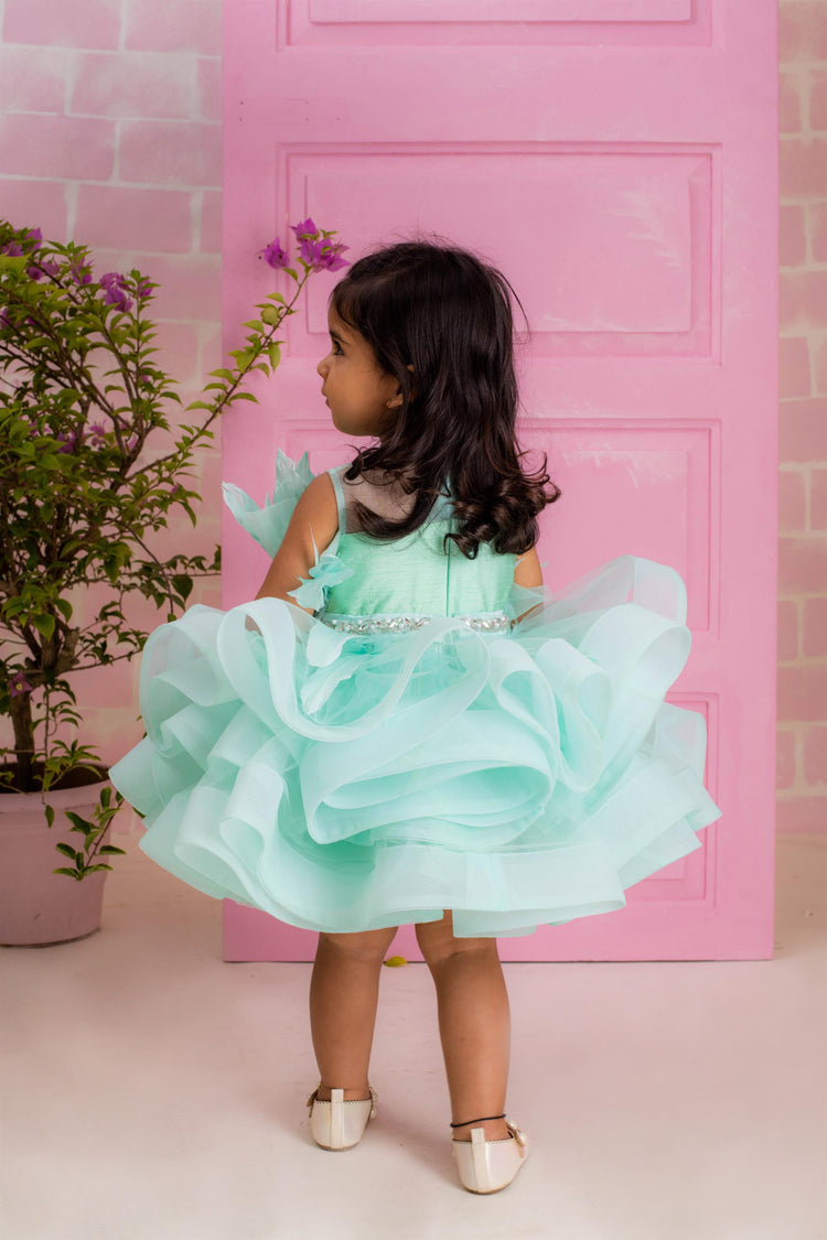 Sea Blue Feather Ruffle Dress