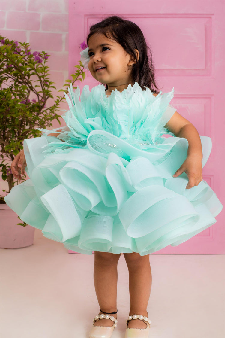 Sea Blue Feather Ruffle Dress