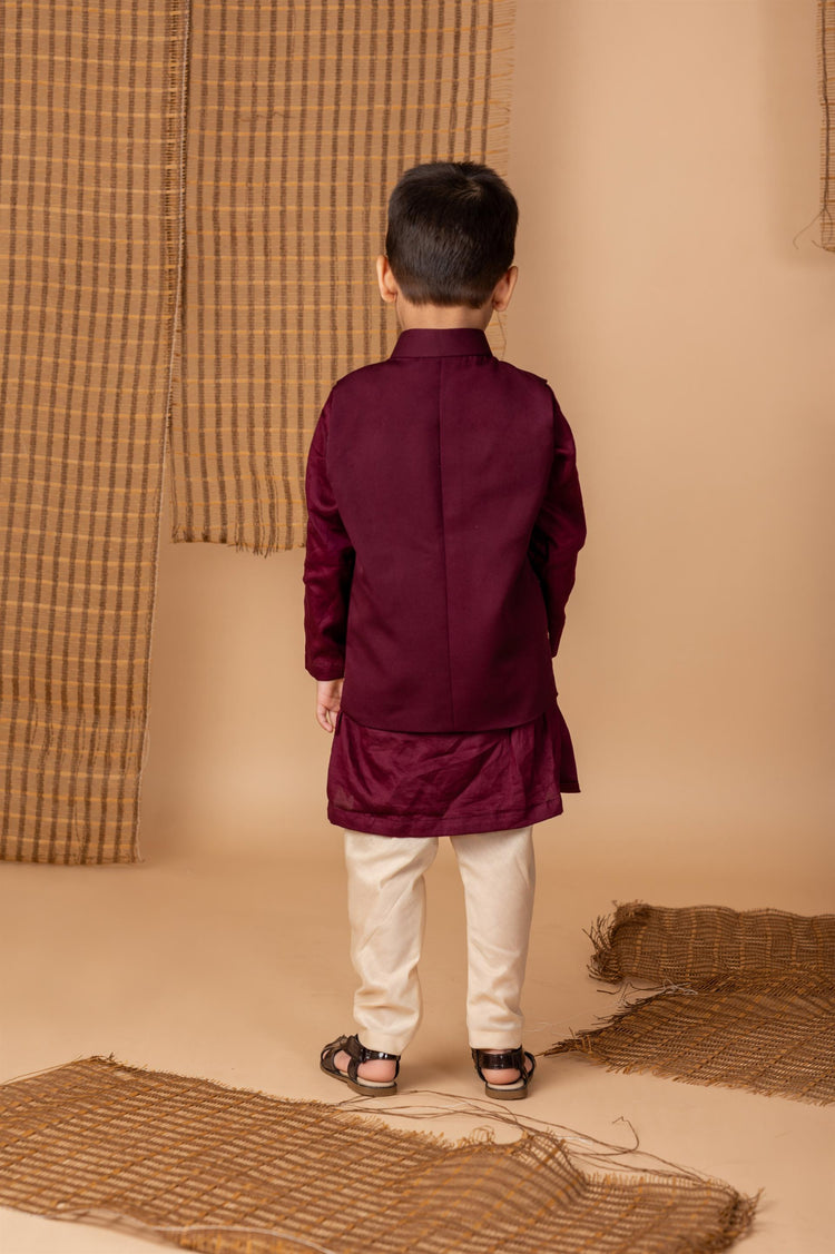 Wine hand Dori Embroidered Peacock Jacket with Kurta Set