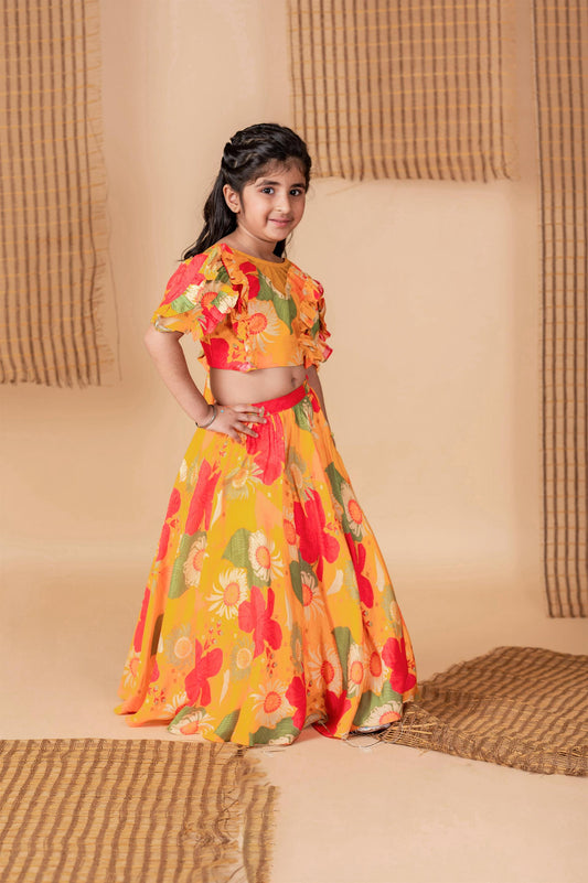 Ochre Floral Printed Ghaghra set