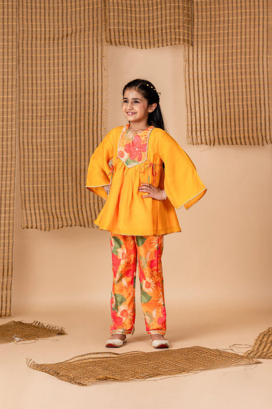 Ochre Floral Printed Suit