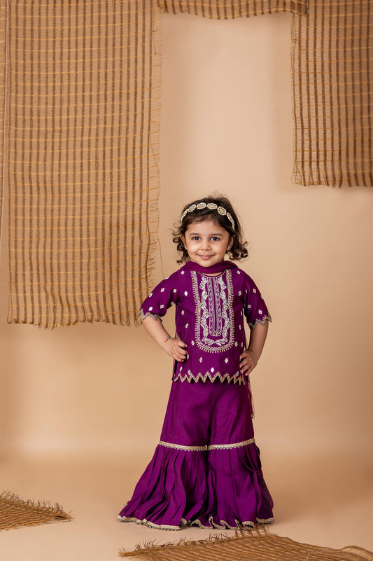 Purple Sharara with hand done Pearl and Sequins Embroidery