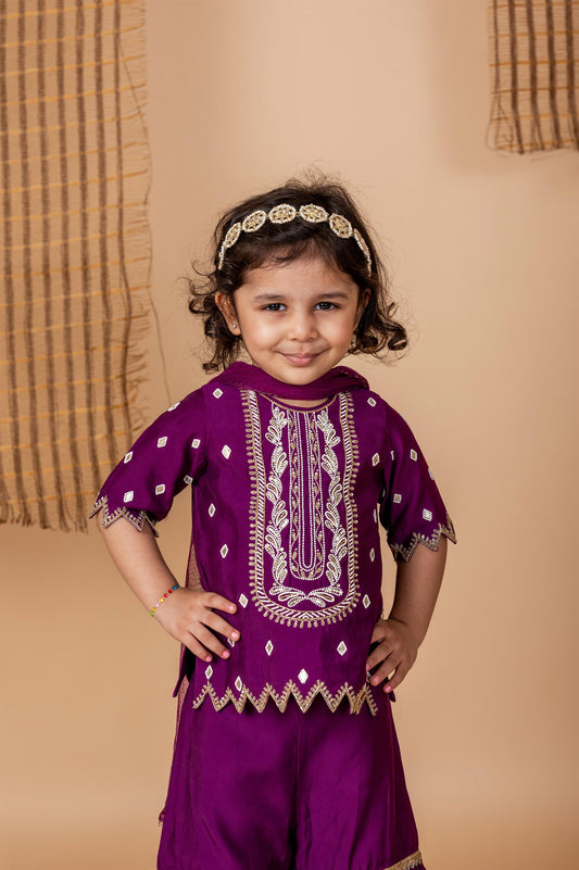 Purple Sharara with hand done Pearl and Sequins Embroidery