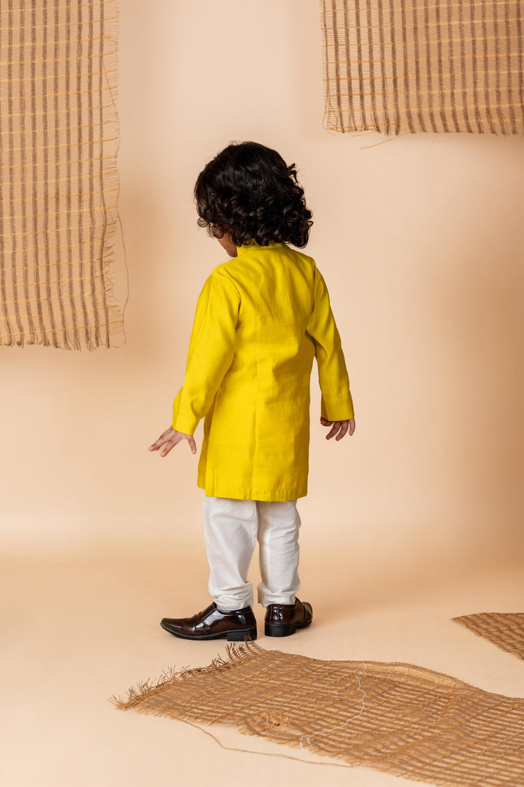 Yellow Kurta with hand done Pearl and Sequins Embroidery