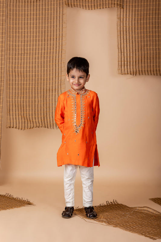 Orange embroidered kurta