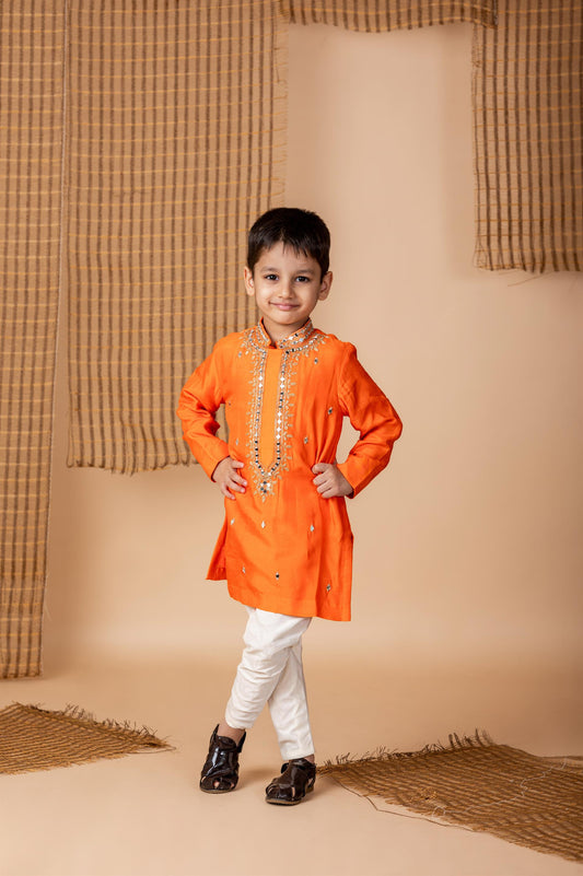 Orange embroidered kurta