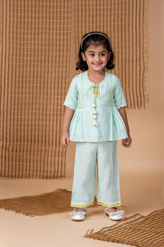 Blue Diya Embroidred Peplum Pant Set