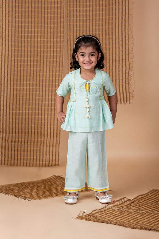 Blue Diya Embroidred Peplum Pant Set