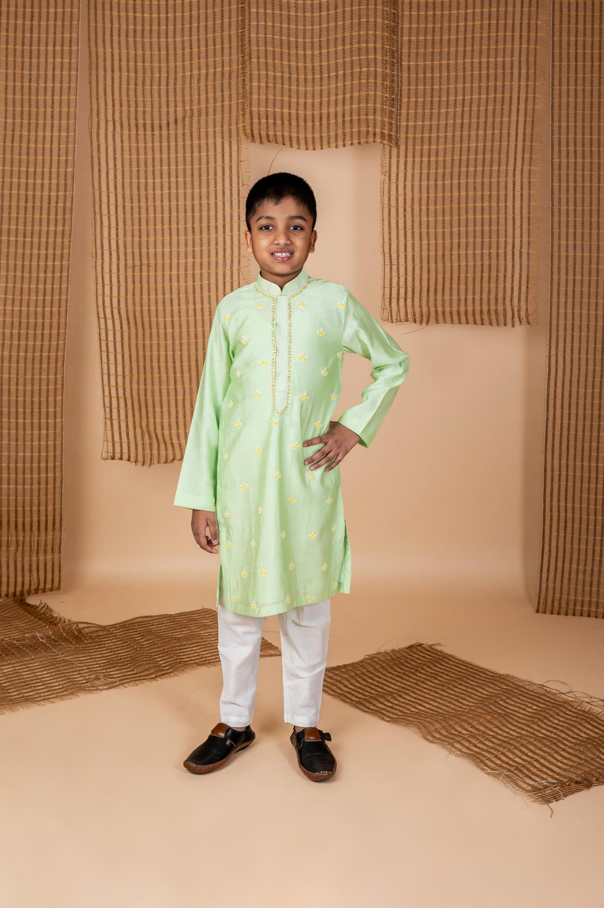 Green Leaf Embroidered Kurta Churidar