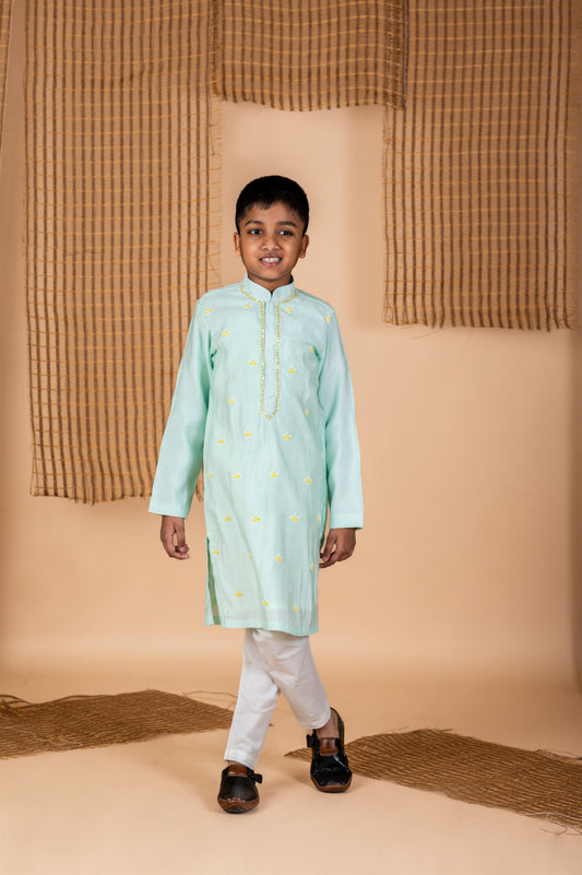 Blue Leaf Embroidered Kurta Churidaar