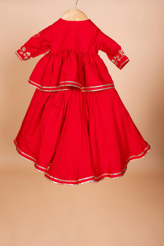 Red heavy embroidery peplum ghaghra