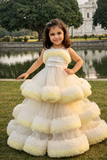 The Offwhite Yellow Ruched Princess Gown