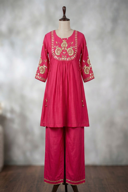 Pink Suit With Flower Embroidery