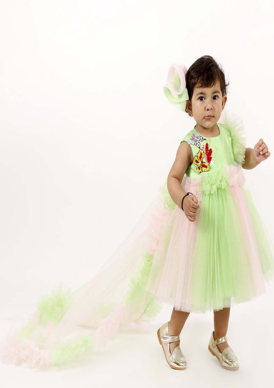 Green Butterfly Dress With Train