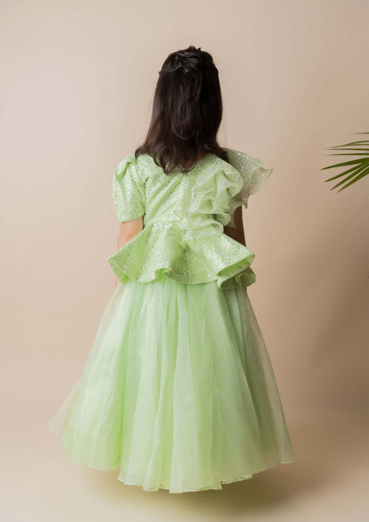 Green Sequins Ruffle Ghaghra