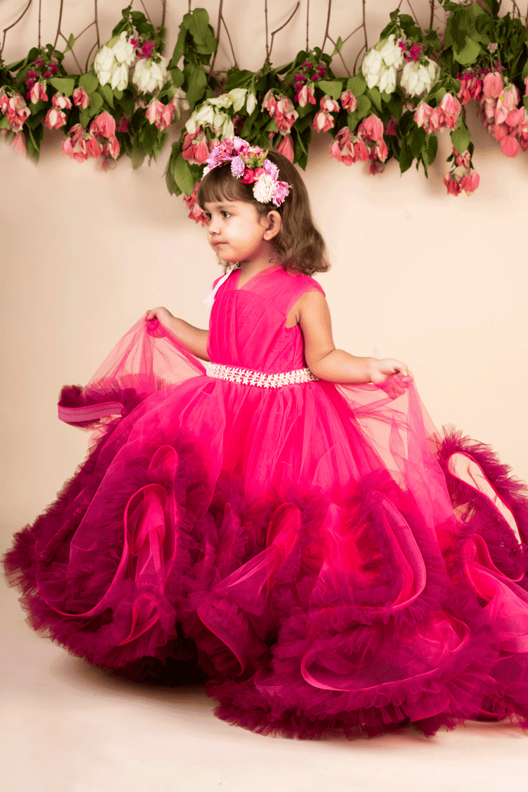 Hot Pink And Purple Long Train Gown