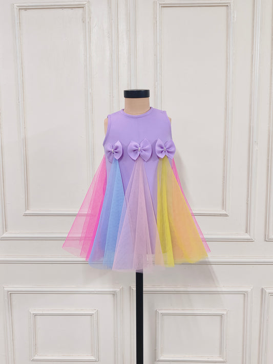 Lilac Dress With Multicoloured Net