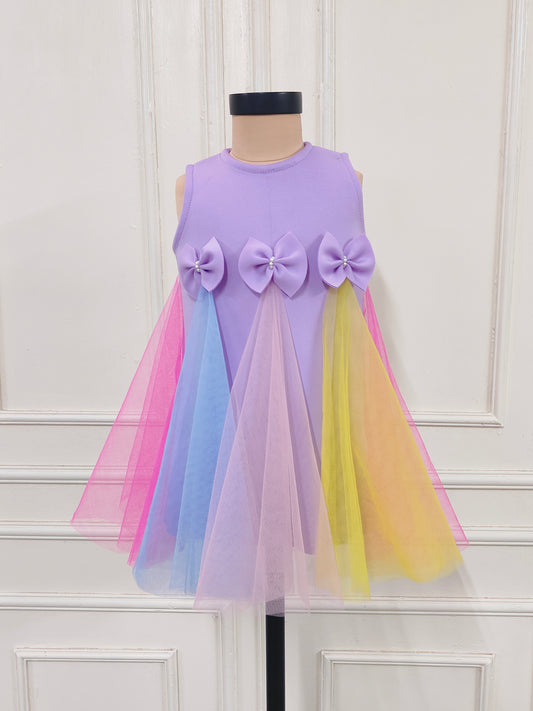 Lilac Dress With Multicoloured Net