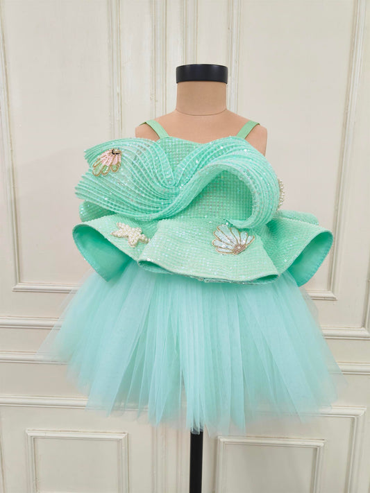 Sea Themed Green Sequins Drape Dress