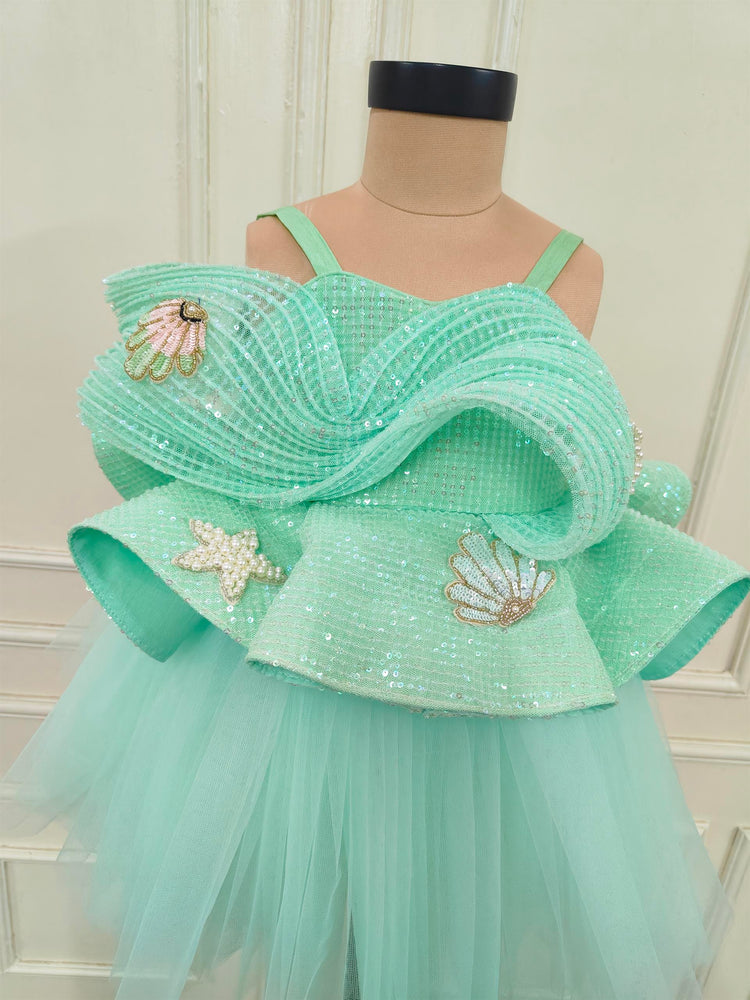 Sea Themed Green Sequins Drape Dress